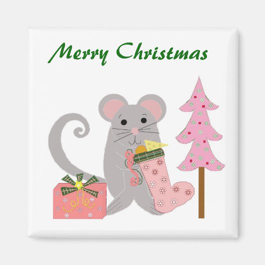 Maus mit rosaroter Socke Magnet (Vorne)