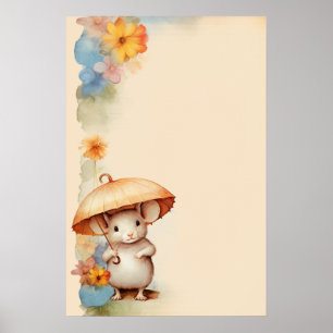 Maus mit Schirm-orange-blaues rosa Papier Poster