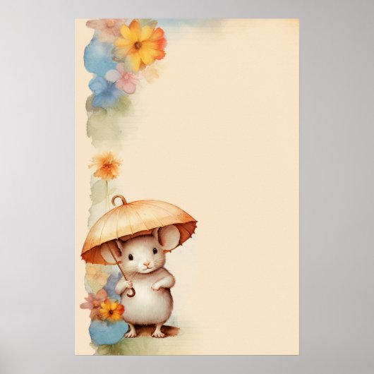 Maus mit Schirm-orange-blaues rosa Papier Poster (Vorne)