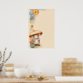 Maus mit Schirm-orange-blaues rosa Papier Poster (Küche)
