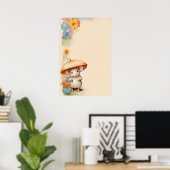 Maus mit Schirm-orange-blaues rosa Papier Poster (Heimbüro)