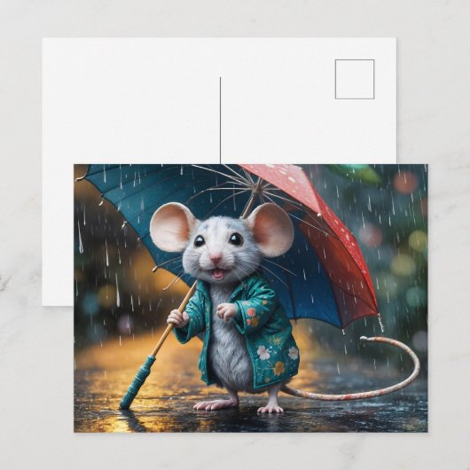 Maus mit Schirm Postcard Postkarte (Vorne/Hinten)