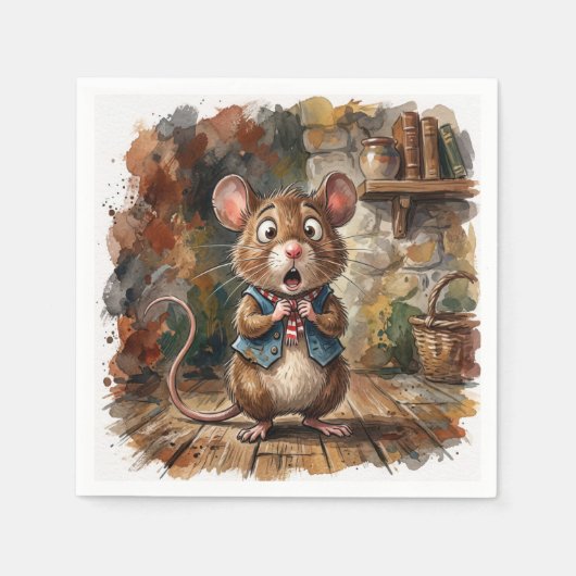 Maus mit überraschter Miene  Serviette (Vorderseite)