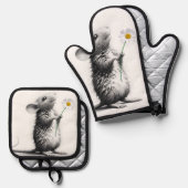Maus mit weißer Daisy Ofenhandschuh & Topflappen-Set (Vorderseite/Rückseite)