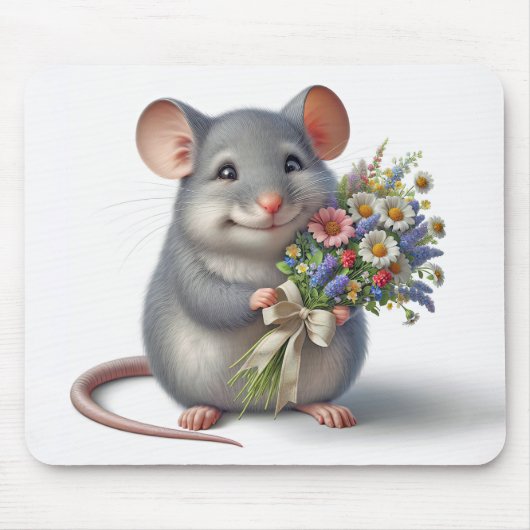 Maus mit Wildblume Bouquet Mousepad (Vorne)