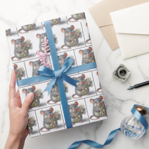 Maus mit Wilflower Bouquet Geschenkpapier