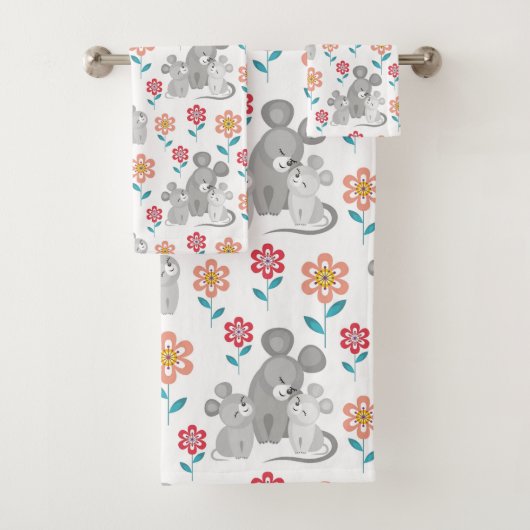 Maus Mutter, Babys, Blume Muster Muttertag Badhandtuch Set (Insitu)