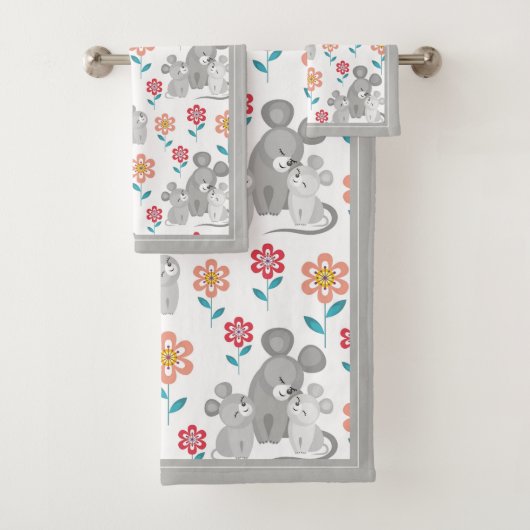 Maus Mutter, Babys graue Grenze Muttertag Badhandtuch Set (Insitu)