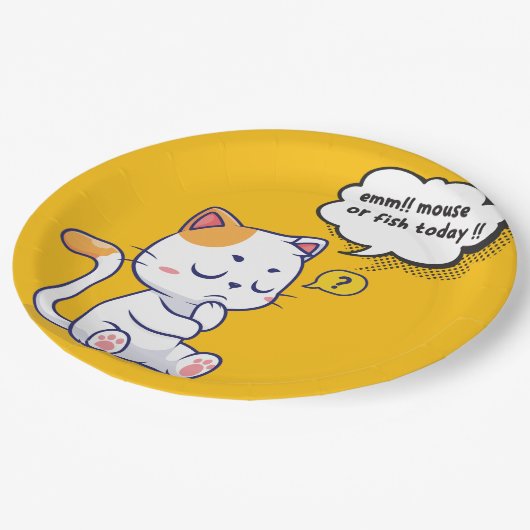 Maus oder Fisch? - lustiges Haustier - Tief denken Pappteller (Schrägansicht)