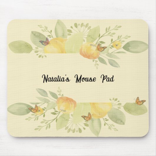 Maus-Pad mit künstlerischen Blume in blassgelb Mousepad (Vorne)