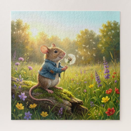 Maus pustet Löwenzahn-Sämlinge weg Puzzle (Vertikal)