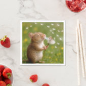 Maus pustet Löwenzahnsamen weg Serviette (Beispiel)