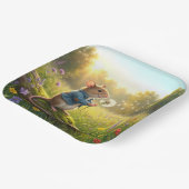 Maus pustet Löwenzahnsämlinge aus Pappteller (Gewinkelt)