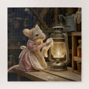 Maus putzt eine alte Laterne Puzzle