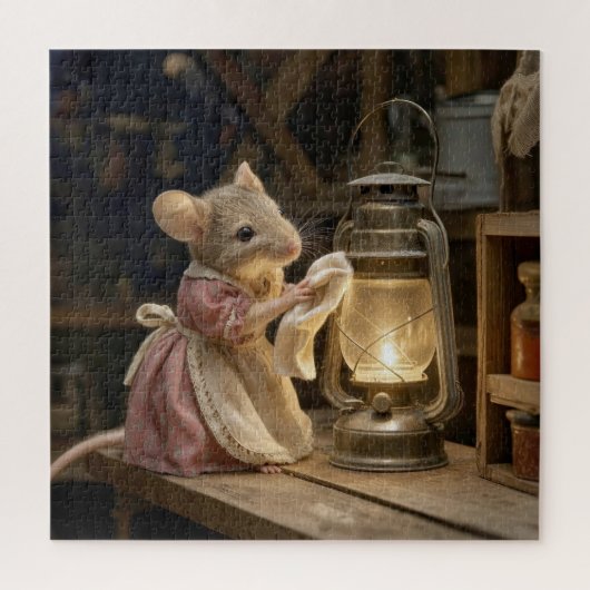 Maus putzt eine alte Laterne Puzzle (Vertikal)
