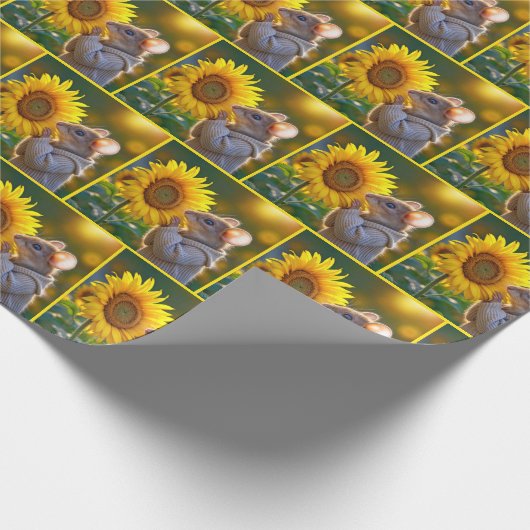 Maus riecht eine Herbstsonnenblume Geschenkpapier (Ecke)