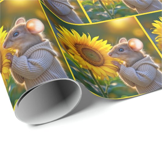 Maus riecht eine Herbstsonnenblume Geschenkpapier (Rolleneckpunkt)