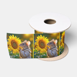 Maus riecht eine Herbstsonnenblume Satinband