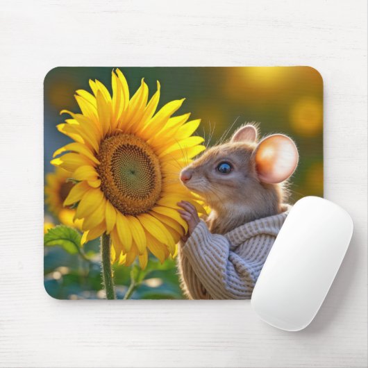 Maus riecht eine Sonnenblume Mousepad (Mit Mouse)