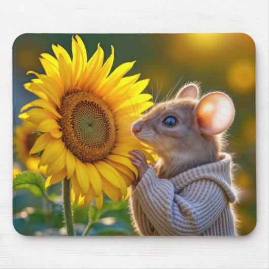 Maus riecht eine Sonnenblume Mousepad (Vorne)