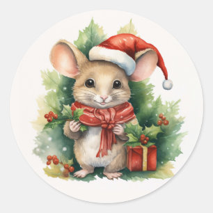 Maus roter Weihnachtsmannhut Weihnachten Feiertag  Runder Aufkleber