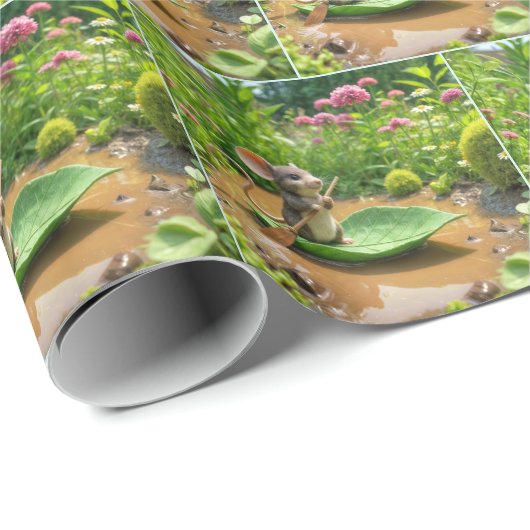 Maus Rudern eines grünen Leaf-Bootes Geschenkpapier (Rolleneckpunkt)