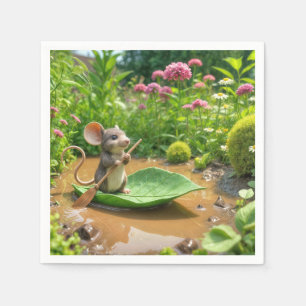 Maus Rudern eines grünen Leaf-Bootes Serviette
