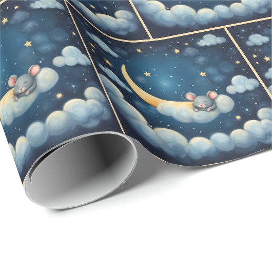 Maus schlafen in einer Wolke Geschenkpapier (Rolleneckpunkt)