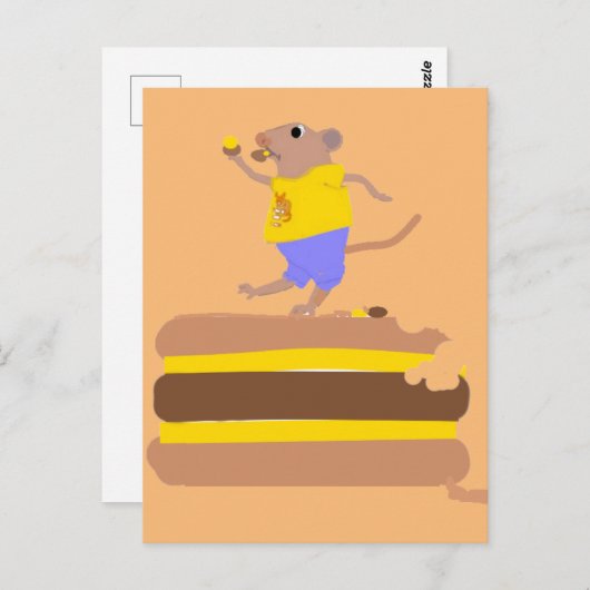 Maus tanzt auf (und isst) Burgher Postkarte (Vorne/Hinten)