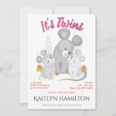 Maus Twins Girl Mutter Kinderdusche Woodland Maus  Einladung (Vorderseite)