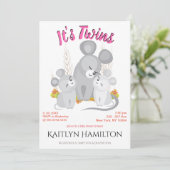 Maus Twins Girl Mutter Kinderdusche Woodland Maus  Einladung (Stehend Vorderseite)