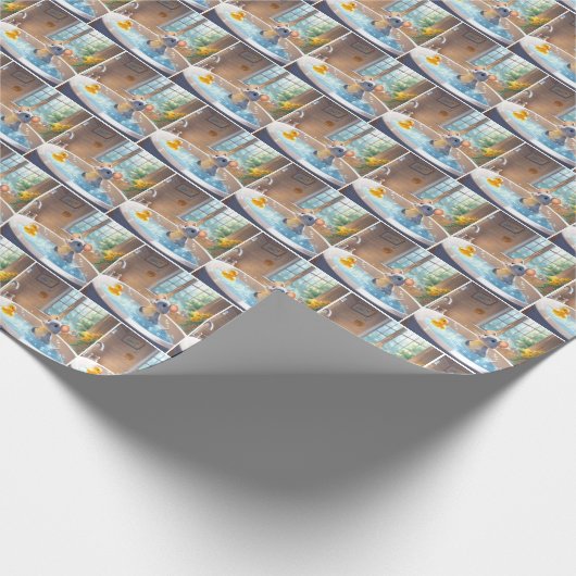 Maus und Ente in Blase im Bad Geschenkpapier (Ecke)