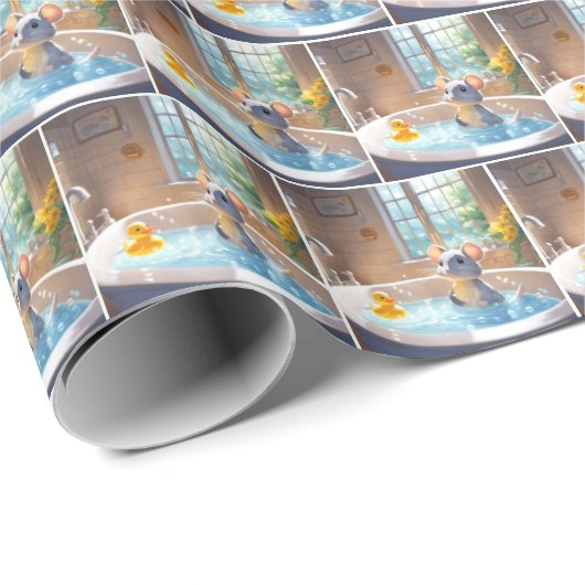 Maus und Ente in Blase im Bad Geschenkpapier (Rolleneckpunkt)