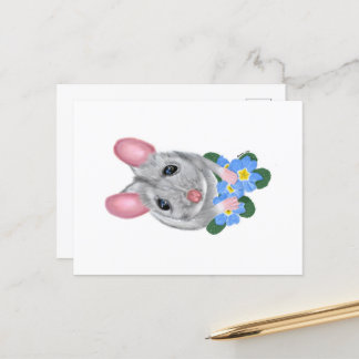 Maus und Primrose Blume Postkarte drucken