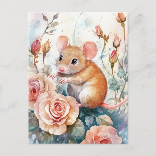 Maus und Rose Postkarte (Vorderseite)