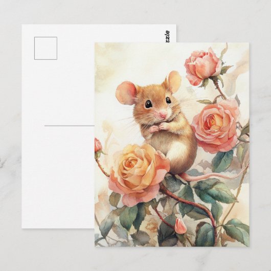 Maus und Rose Postkarte (Vorne/Hinten)