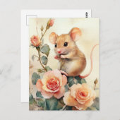 Maus und Rose Postkarte (Vorne/Hinten)