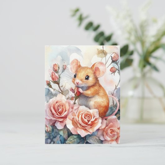 Maus und Rose Postkarte (Stehend Vorderseite)