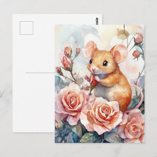 Maus und Rose Postkarte (Vorne/Hinten)