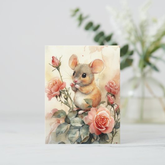 Maus und Rose Postkarte (Stehend Vorderseite)