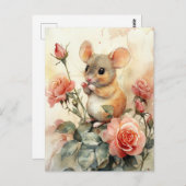 Maus und Rose Postkarte (Vorne/Hinten)