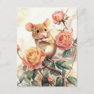 Maus und Rosen Postkarte