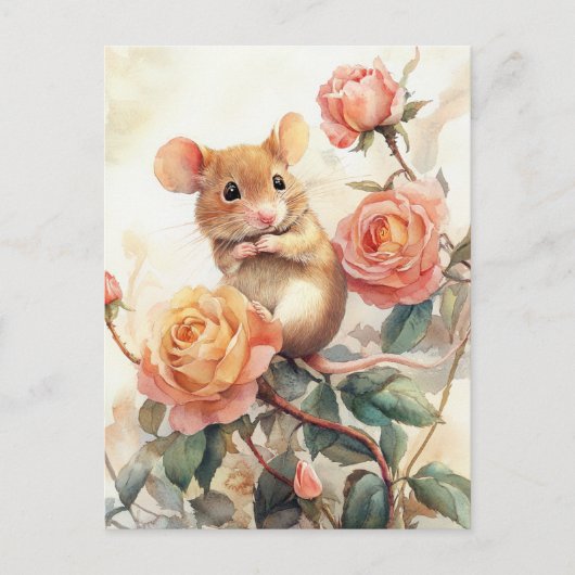 Maus und Rosen Postkarte (Vorderseite)