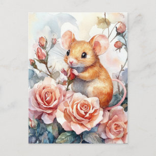 Maus und Rosen Postkarte