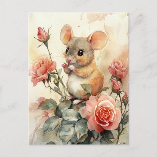 Maus und Rosen Postkarte (Vorderseite)