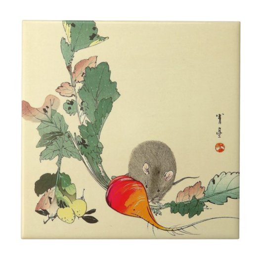 Maus und roter Rettich, japanisches malendes Fliese (Vorderseite)