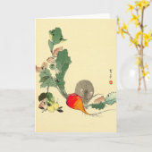 Maus und roter Rettich, japanisches malendes Karte (Gelbe Blume)