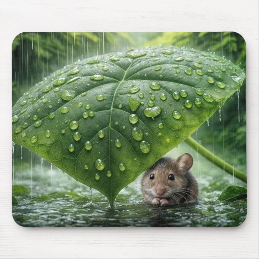 Maus unter einem nassen Blatt Mousepad (Vorne)