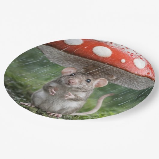 Maus unter einem Pilz Pappteller (Schrägansicht)