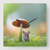 Maus unter einem Pilz Quadratische Wanduhr (Vorderseite)